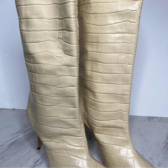 Schutz Maryana Eggshell Crocodile Embossed Leather Tall Heeled Boot 11B - Picture 12 of 16